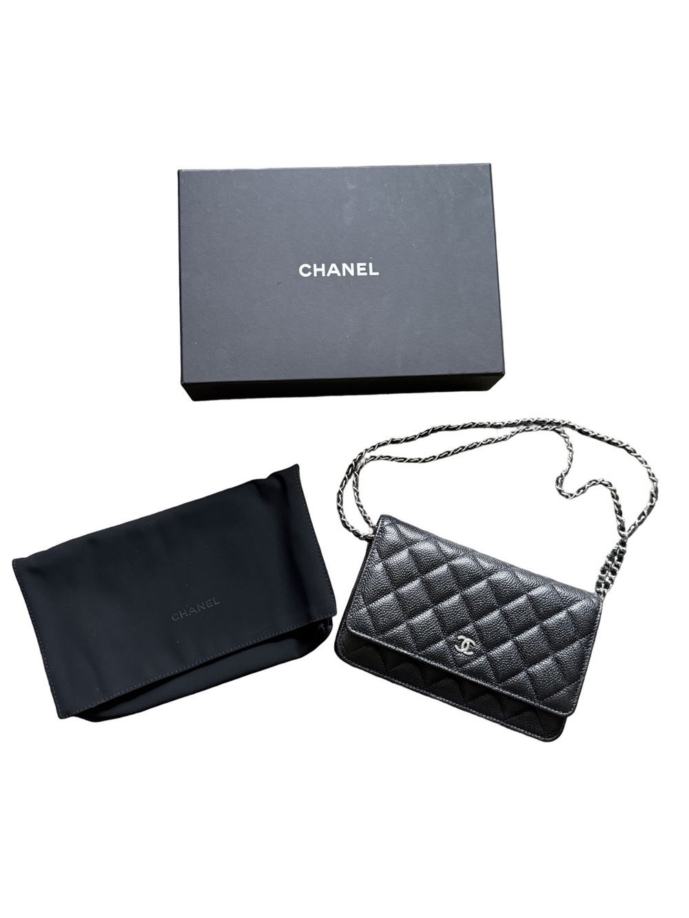 CHANEL Black Quilted Caviar Leather Crossbody with Silver Hardware